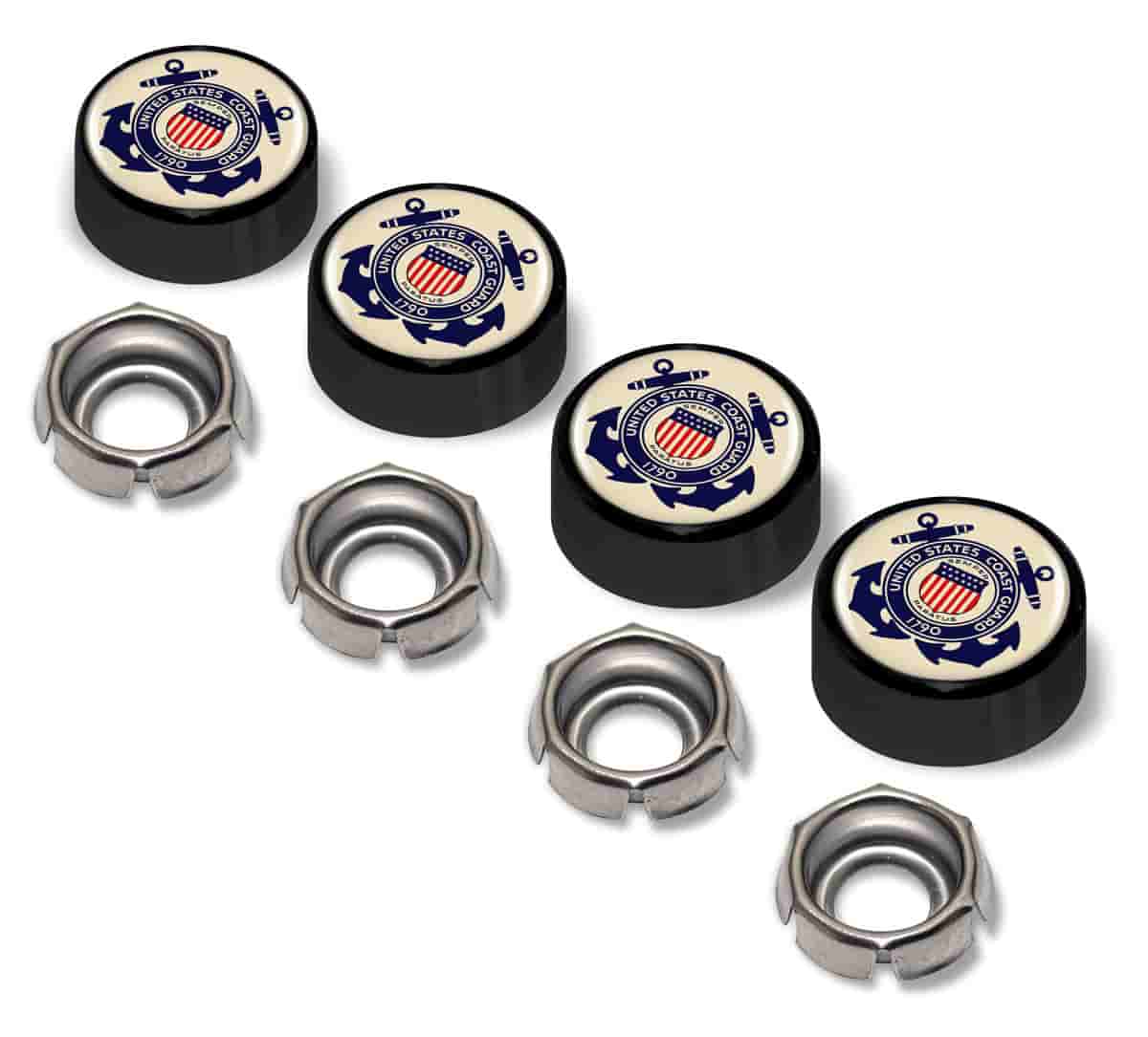 Coast Guard License Plate Screw Caps - Black Metal Set of 4